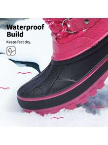 Kids Snow Boots, Waterproof Insulated Mid Calf Winter Boots With Black Faux Fur Lining For Boys And Girls - Màu đỏ tím - Xem 6