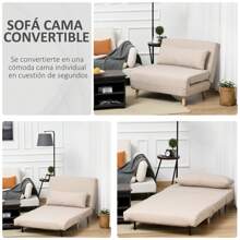 HOMCOM Sofá Cama Individual Tapizada con Almohada Acolchado y Respaldo Ajustable en 6 Posiciones Patas Plegables Ocultas 94x78x80 cm Beige - Beis - Ver 5