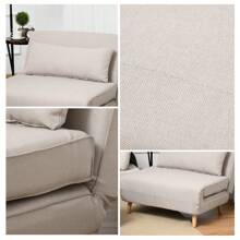 HOMCOM Sofá Cama Individual Tapizada con Almohada Acolchado y Respaldo Ajustable en 6 Posiciones Patas Plegables Ocultas 94x78x80 cm Beige - Beis - Ver 10