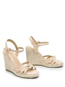 Women'S Open Toe Dressy Espadrille Strappy Casual Braided Heels Comfortable Valentine's Day Vacation Ankle Strap Summer  Platform Wedge Sandals - 米色 - 查看 7
