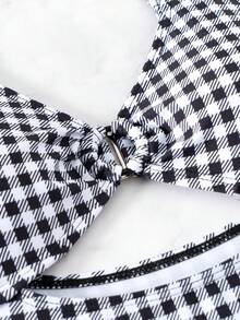 性感無背空心設計v領高腰連體泳衣,適用於沙灘 - 彩色 - 查看 3