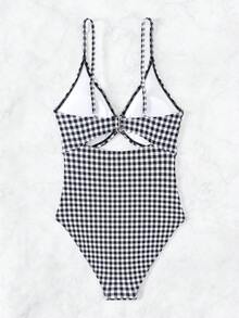 性感無背空心設計v領高腰連體泳衣,適用於沙灘 - 彩色 - 查看 2