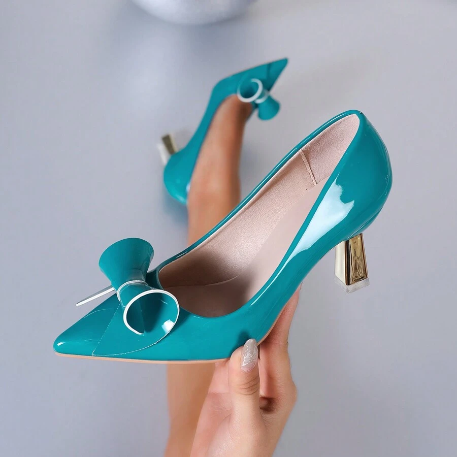 Zapatos sexys con lazo y punta puntiaguda con tacón alto y grueso para mujer en primavera y otoño, de estilo europeo y americano