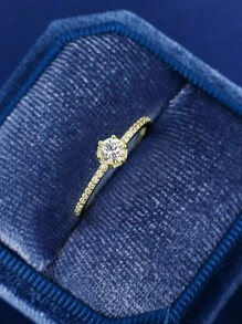 1 件单颗锆石戒指纯银精美优雅戒指精美珠宝礼物节日礼物生日礼物女士日常佩戴