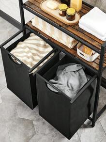 Cesto para Ropa Sucia, Cesta Colada con 2 Bolsas Extraíbles, 2 Estantes, Bolsa Extraíble y Desmontable, 46 L por Bolsa, para Baño, Lavandería, Marrón Rústico y Negro - Negro - Ver 3