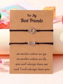 Goodwaro 2 piezas Pulseras de pareja hechas a mano de metal con diseño creativo de sol y luna, adecuadas para novias, amigas y hermanas, viene con empaque de tarjeta, apropiadas para uso diario de mujer