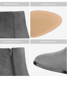 Women's Fashionable Sand Suede High Chunky Block Heel Ankle Booties Side Zipper Almond Toe Short Bootie Pumps - Xám - Xem 4