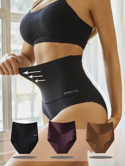 FINETOO 3pcs Women High Waist Seamless Shaping Briefs, Size Small