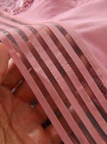 APRSEA 3pcs/Set Ladies' Sheer Stripe High Waisted Belted Sexy Lace Spliced Triangle Panties