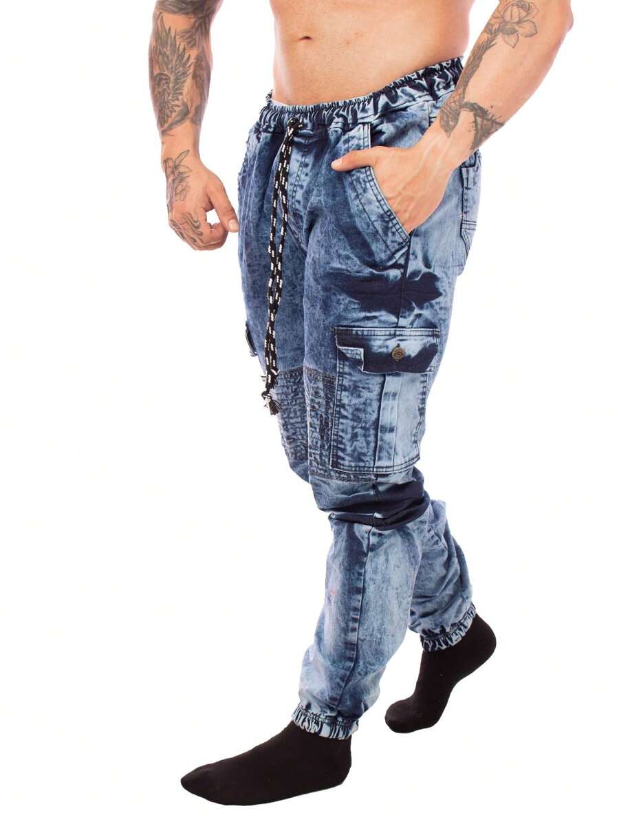 Soldier Cargo Pants Washed With Destruction Military Jogger Skinny Camouflage Men's Urban Fashion Pocket With Adjustable Drawstring