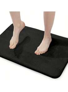1pc Solid Color Non-Slip Bath Rug, Black Polyester Memory Foam Floor Mat For Household Home Bathroom Decor Floor Carpet Summer Bathroom Accessories
