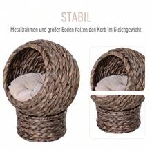 PawHut Rattan Katzenkorb Katzenhöhle Katzenhütte Katzenbett mit Kissen Haustierbett Wasserhyazinthe - Kastanienbraun - Übersicht 3