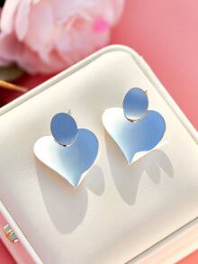 1對女士金屬心形極簡風格耳環,時尚大膽,適用於派對,情人節禮物,友人禮物,日常服飾搭配 - 愛心撞色耳環 - 查看 9