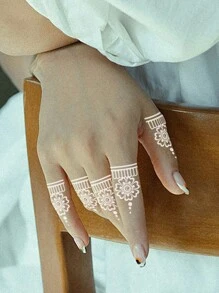 2張海娜貼紙,防水棕色海娜紋身貼紙,花卉海娜貼紙,適用於女性 - 白色 - 查看 7