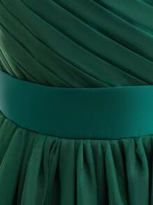 优雅深绿色 V 领花童礼服，带蝴蝶结，适合婚礼、派对、舞会、生日、毕业典礼、夏季 - 墨綠色 - 查看 7