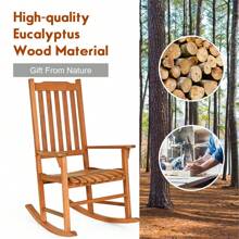 Gymax Outdoor Eucalyptus Rocking Chair Single Rocker For Patio Deck Garden Natural