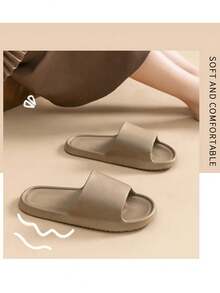 Solid Color Soft-Sole Men's Indoor Home Slippers, Summer Anti-Slip Hotel Flat Shoes - Khaki - View 3