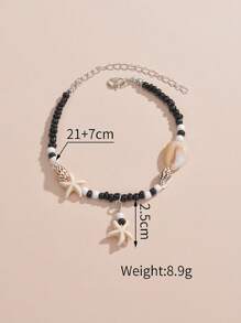 1入組波西米亞合成樹脂海星和貝殼裝飾串珠腳鏈適合女士日常裝飾 - 白色 - 查看 5