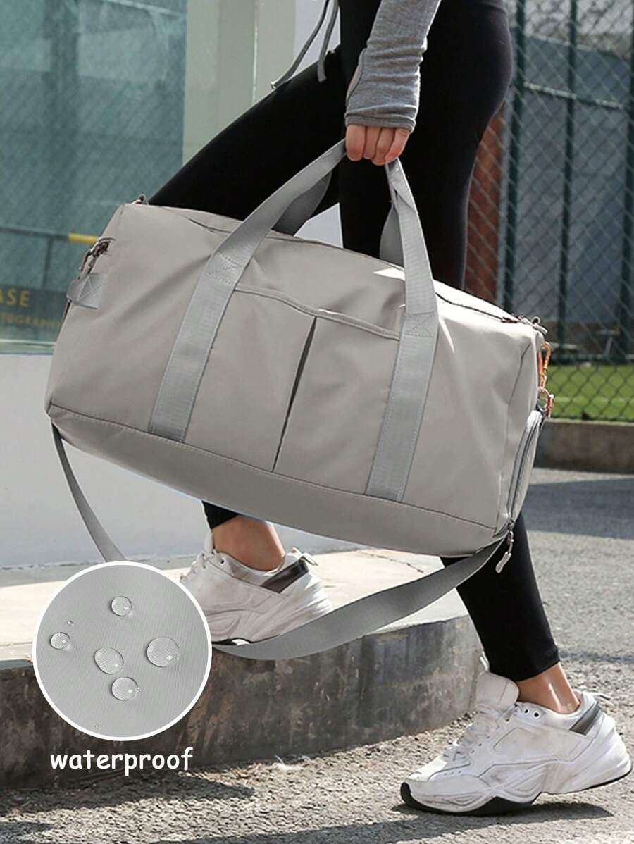 大容量運動包，附有鞋收納格，乾濕分離、防水，適用於瑜伽、健身、旅遊和休閒，可當做背包、斜背包或手提包旅行包 - 淺灰色 - 查看 1