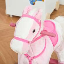 HOMCOM Caballito Balancín Bebé Balancín Peluche Caballo Madera para Niños de 3-6 Años con Sonidos 74x28x65cm - Rosa - Ver 3