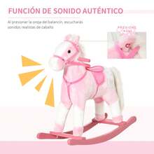 HOMCOM Caballito Balancín Bebé Balancín Peluche Caballo Madera para Niños de 3-6 Años con Sonidos 74x28x65cm - Rosa - Ver 4