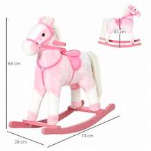 HOMCOM Caballito Balancín Bebé Balancín Peluche Caballo Madera para Niños de 3-6 Años con Sonidos 74x28x65cm - Rosa - Ver 2