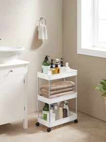 SONGMICS Desserte à roulettes, Chariot de Rangement, Étagère Roulante, 3 Niveaux, Gain de Place, pour Salle de Bain, Cuisine, Bureau, 40 x 22 x 60 cm, Gris/Blanc - Blanc - Voir 2