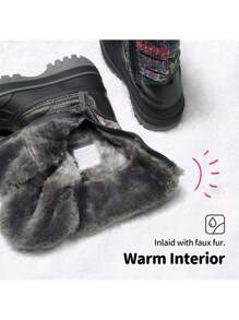 Kids Snow Boots, Waterproof Insulated Mid Calf Winter Boots With Black Faux Fur Lining For Boys And Girls - Xám - Xem 8