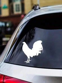 1pc White Rooster Pattern Car Sticker - White - View 2