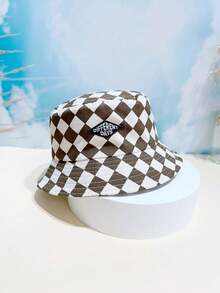 1 Mũ Xô Kim Cương Cho Trẻ Em Unisex, Mũ Bucket Đầu Dẹt, Đơn Giản Và Thời Trang, Thích Hợp Cho Mọi Mùa - Đen và trắng - Xem 3