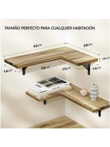 Flotantes Juego de 3 Piezas de Repisas Esquineras de Pared con Soportes de Metal y Tornillos para esquinero para Sala, Dormitorio, baño, Cocina etc. - Marrón - Ver 2