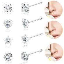 4pcs Mini Nose Rings, Star, Heart, Round, Square Shapes Embedded With White Zirconia, Simple & Elegant Design, Non-Magnetic, Suitable For Nose Bone And Septum Piercing, Multi-Purpose Accessories Suitable For Daily, Party Wear And Valentine's Day Gift, All Season