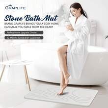 Graplife Stone Mat 23.62x15.35", Diatomaceous Earth Bath Mat, Fast Drying, With Anti Slip Pad - Putih - View 5