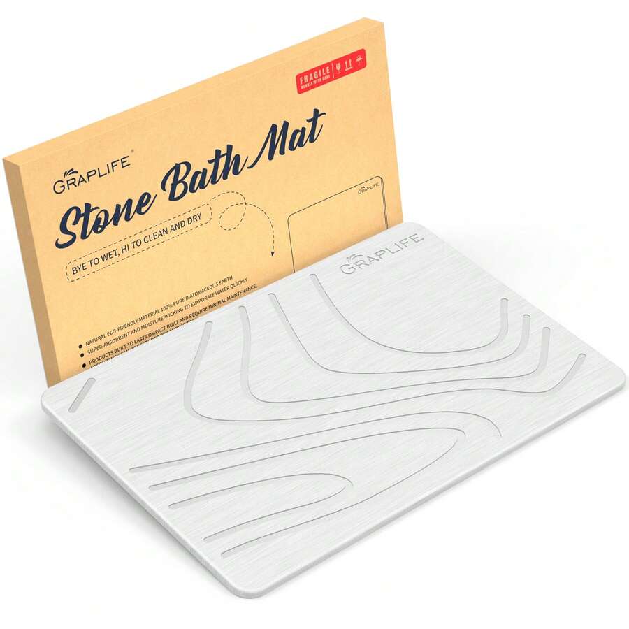 Graplife Stone Mat 23.62x15.35", Diatomaceous Earth Bath Mat, Fast Drying, With Anti Slip Pad - Putih - View 1