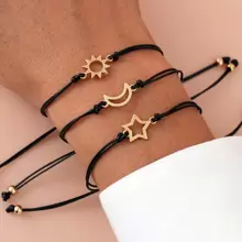 Goodwaro 3pcs Creative Metal Sun, Moon, Star Friendship Bracelets With Handmade Braided Ropes. Suitable For Women For Daily Wear, And Packaged With A Card, Good For Gifting - Black - View 13