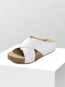 Women's Slide Sandals Slip On Open Toe Cute Platform Criss Cross Flat Sandals For Summer - 白色 - 查看 4