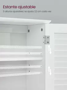 VASAGLE Armadietto da Muro, Mobiletto per Bagno da Parete, Mobile da Bagno con Ripiano Regolabile, 2 a Persiana e Scomparto Aperto, 20 x 60 x 70 cm,Blanco/Gris Místico - Blanco - Ver 4