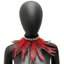 1 pieza Gargantilla de estilo gótico con adorno de perlas y plumas, accesorio elegante y de moda para carnaval, fiesta, baile, disfraz de fantasía, opción de multicolor para Halloween