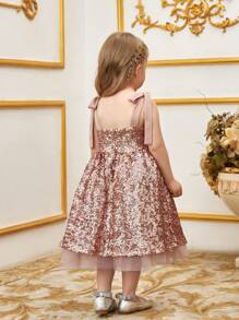 Young Girl's Glittering Formal Dress With Ribbon Straps - Champagne - View 2