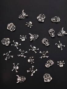 24 Cái/bộ Đậm Hình Đầu Lâu Hợp Kim 3D Móng Tay Nghệ Thuật Trang Trí Phụ Kiện Tự Làm Móng Tay Quyến Rũ Móng Đá Quý Đồ Dùng Làm Móng - Bạc - Xem 3