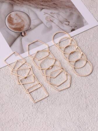 20pcs Fashionable 3d Copper Plated Simple Geometric Shapes (Circle/Square/Octagon) Earring, Necklace, Pendant Making Material Connector Diy Jewelry Accessories