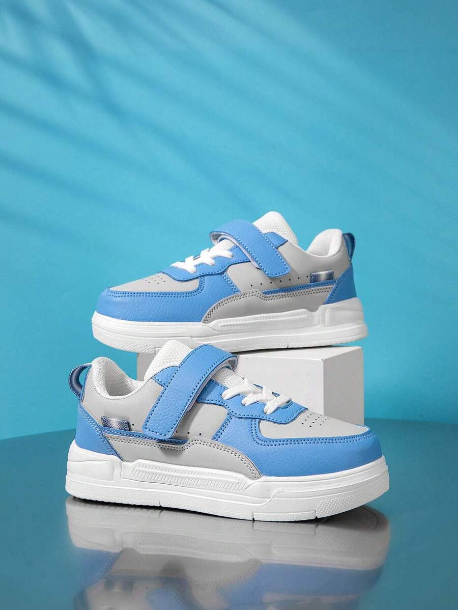 1 Pair Children's Lightweight, Durable Sole, Sports, Skateboard Shoes, Suitable For Indoor & Outdoor Casual Wear, Low-Top, Hook-And-Loop Fasteners, Easy To Wear, Breathable, Anti-Slip, Elastic & Soft, Shock Absorbing, Quick Drying, Water Resistant