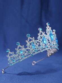 1pc Simple Queen Crown Bridal Party Wedding Accessory Royal Tiaras Valentine's Day Accessories - Baby Blue - View 3