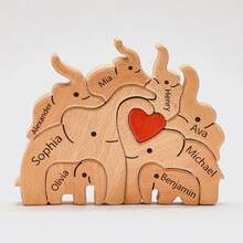 1 Pc Personalized Home Decor With Your Text Wooden Elephants Family Puzzle Merry Christmas Gifts Custom Names House Warming Gifts Home Decor For Family Unique Gift For Her/Him, Ideal For Valentine's Day, Mother's Day, Birthdays, Anniversaries, Graduation, Weddings, Father's Day, Christmas Room Decoration - 8 Names - View 5
