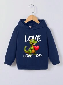 男童恐龙爱心字母印花长袖卫衣，情人节 - 寶藍色 - 查看 1
