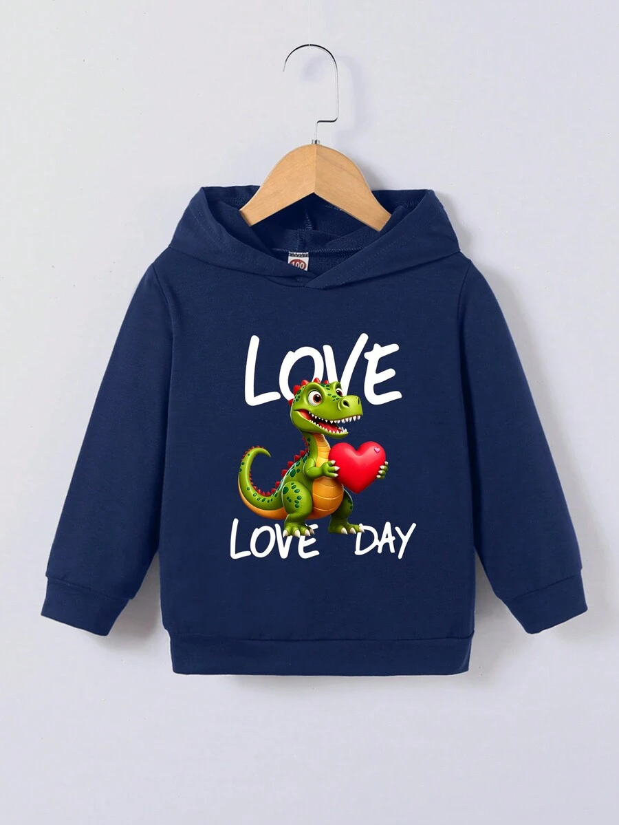 男童恐龙爱心字母印花长袖卫衣，情人节 - 寶藍色 - 查看 1