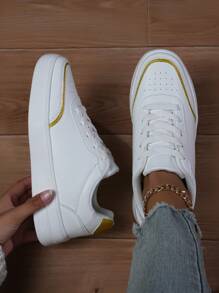 女式休閒運動荷蘭帆布鞋,輕量街頭造型設計,時尚步行鞋 - 白色 - 查看 2