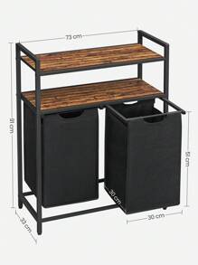 Cesto para Ropa Sucia, Cesta Colada con 2 Bolsas Extraíbles, 2 Estantes, Bolsa Extraíble y Desmontable, 46 L por Bolsa, para Baño, Lavandería, Marrón Rústico y Negro - Negro - Ver 6