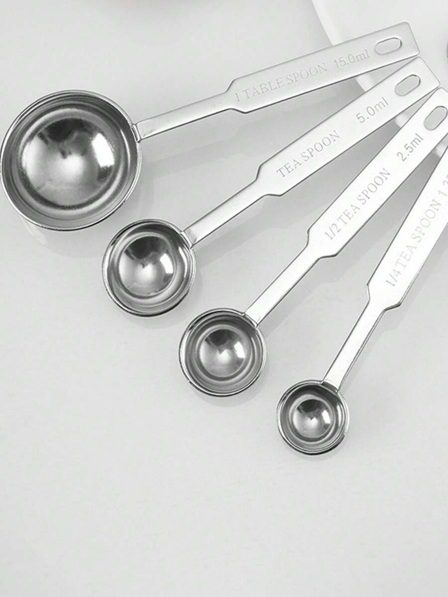 1入不銹鋼量杯和4個匙羹組,附公制和美制衡量單位,適用於乾、濕配料、咖啡、奶粉、烘焙和調味品 - 銀色 - 查看 1