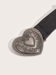 1pc Unisex Vintage Buckle Printed PU Leather Belt, Fashion Versatile For Everyday Wear Summer, School Fall, Autumn, Halloween - Black - View 4